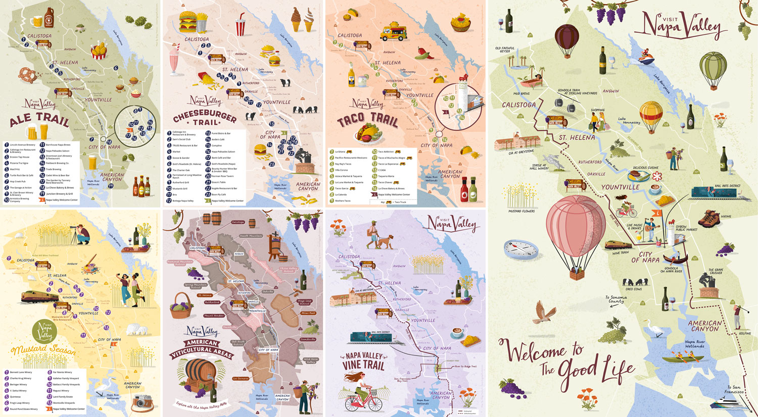Full set of of the maps created for Visit Napa Valley